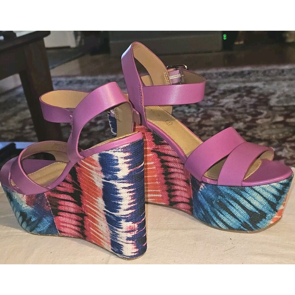 ALDO MOREMAN Womens Platform 5" Wedge Sandal Hippie Purple Pink Tye Dyed Sz 7 - Picture 4 of 11